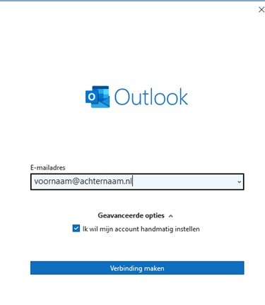 Schermafdruk van invulpagina e-mailadres in Outlook