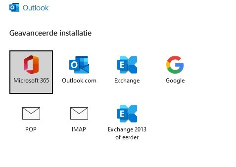 Schermafdruk van pagina geavanceerde installatie met 7 iconen