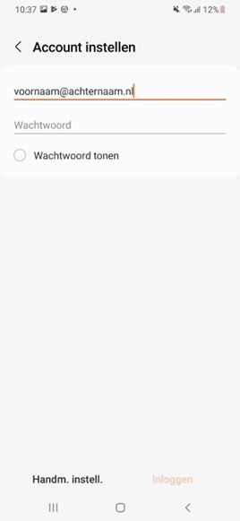 Schermafdruk account instellen in Mail op Android-telefoon
