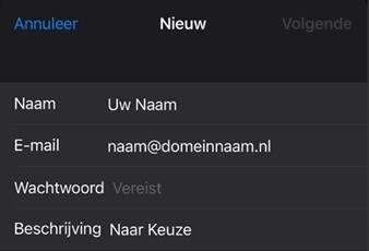 Schermafdruk van invulpagina naam, e-mailadres en wachtwoord