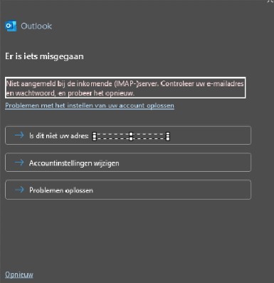 Schermafdruk van melding dat iets is misgegaan